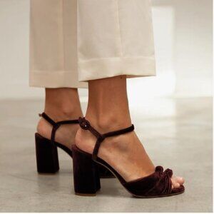 FSJ Wine Velvet Sandals Ankle Strap High Block Open Toe Dress Chunky Heel Shoes